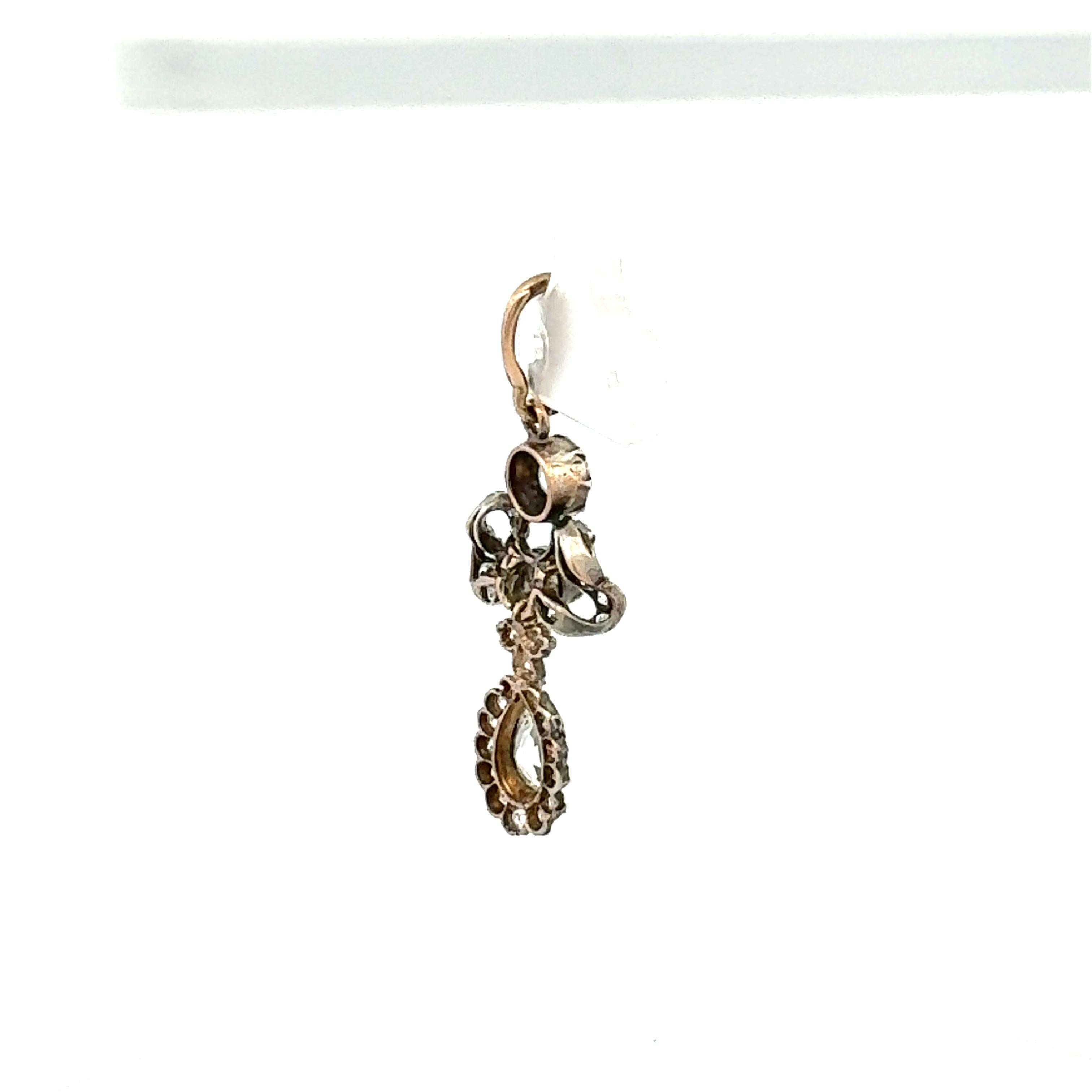 3.80ct Old European & Pear Diamond Platinum and 18K Gold Antique Pendant