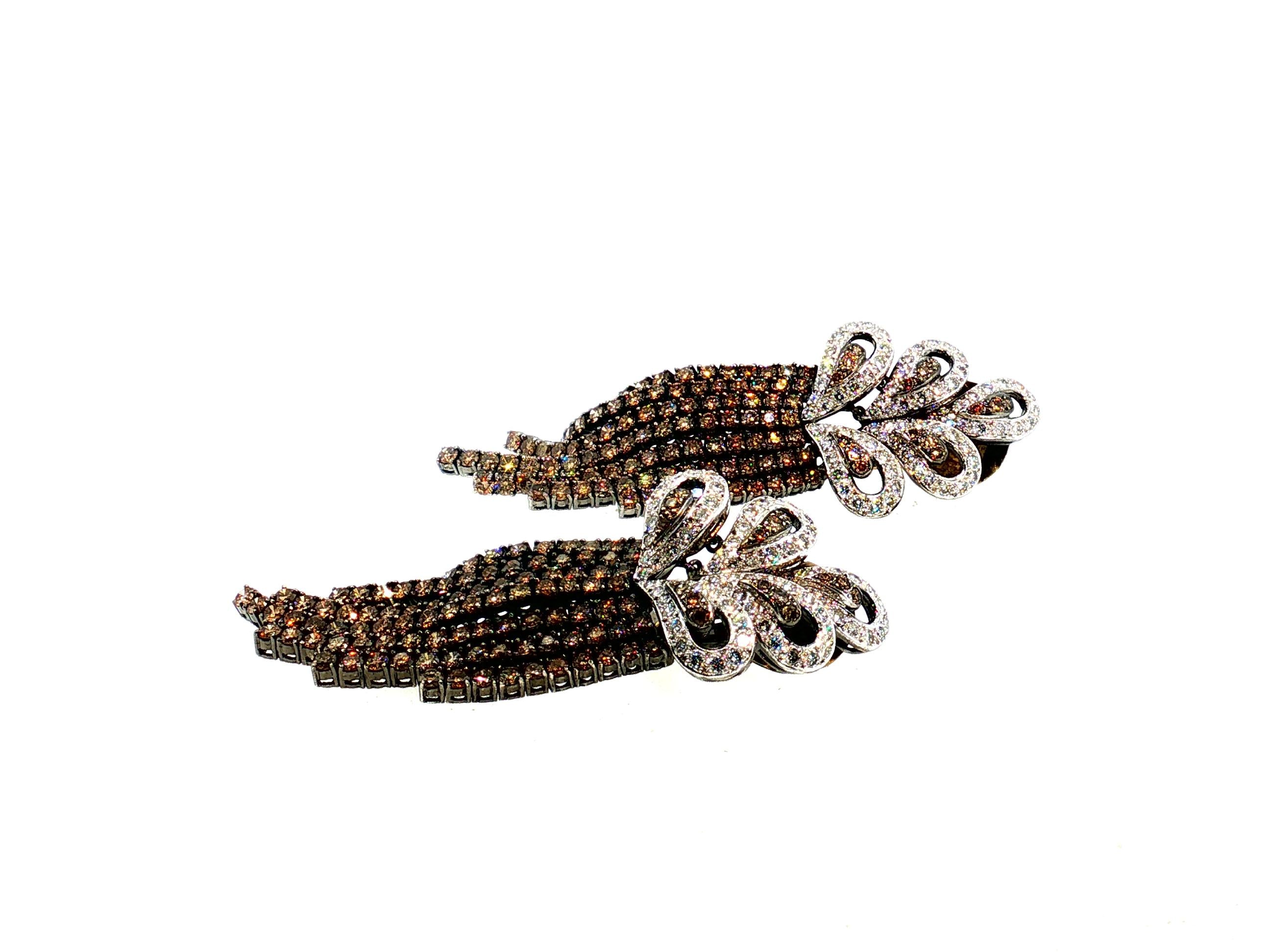 18K Two Tone Gold Chandelier Earrings with 25.3 Carat Round Diamonds