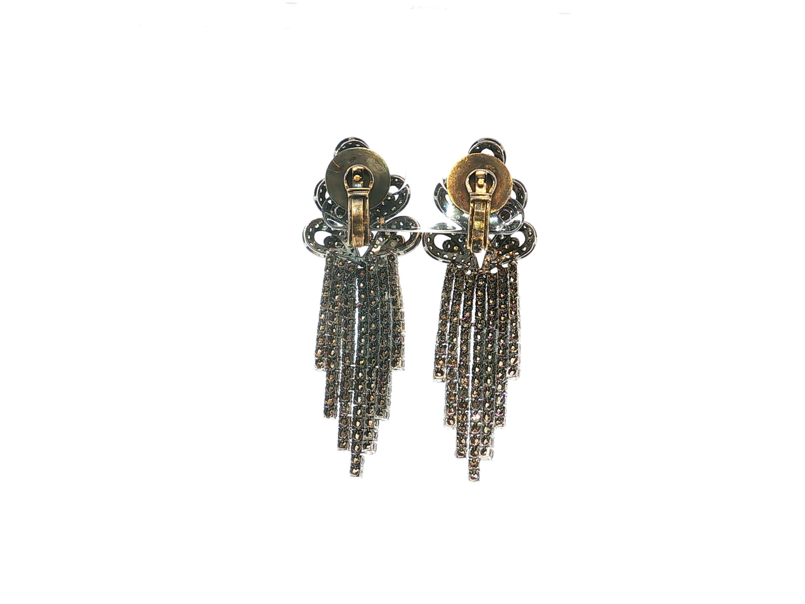 18K Two Tone Gold Chandelier Earrings with 25.3 Carat Round Diamonds