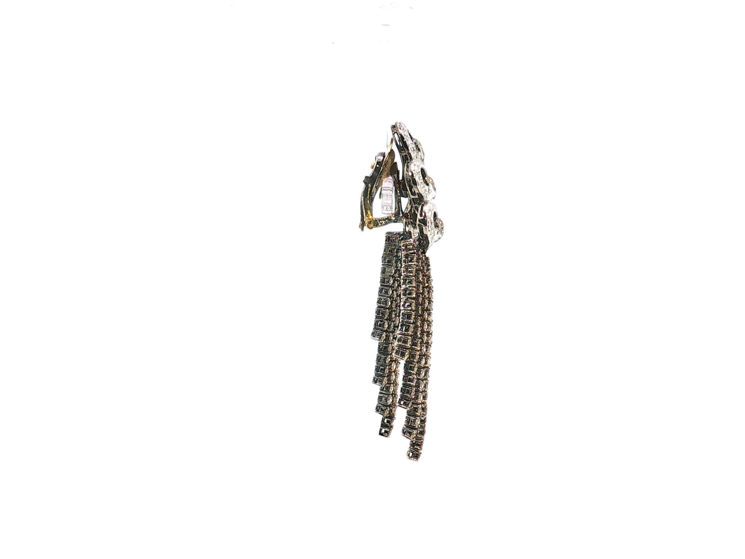18K Two Tone Gold Chandelier Earrings with 25.3 Carat Round Diamonds