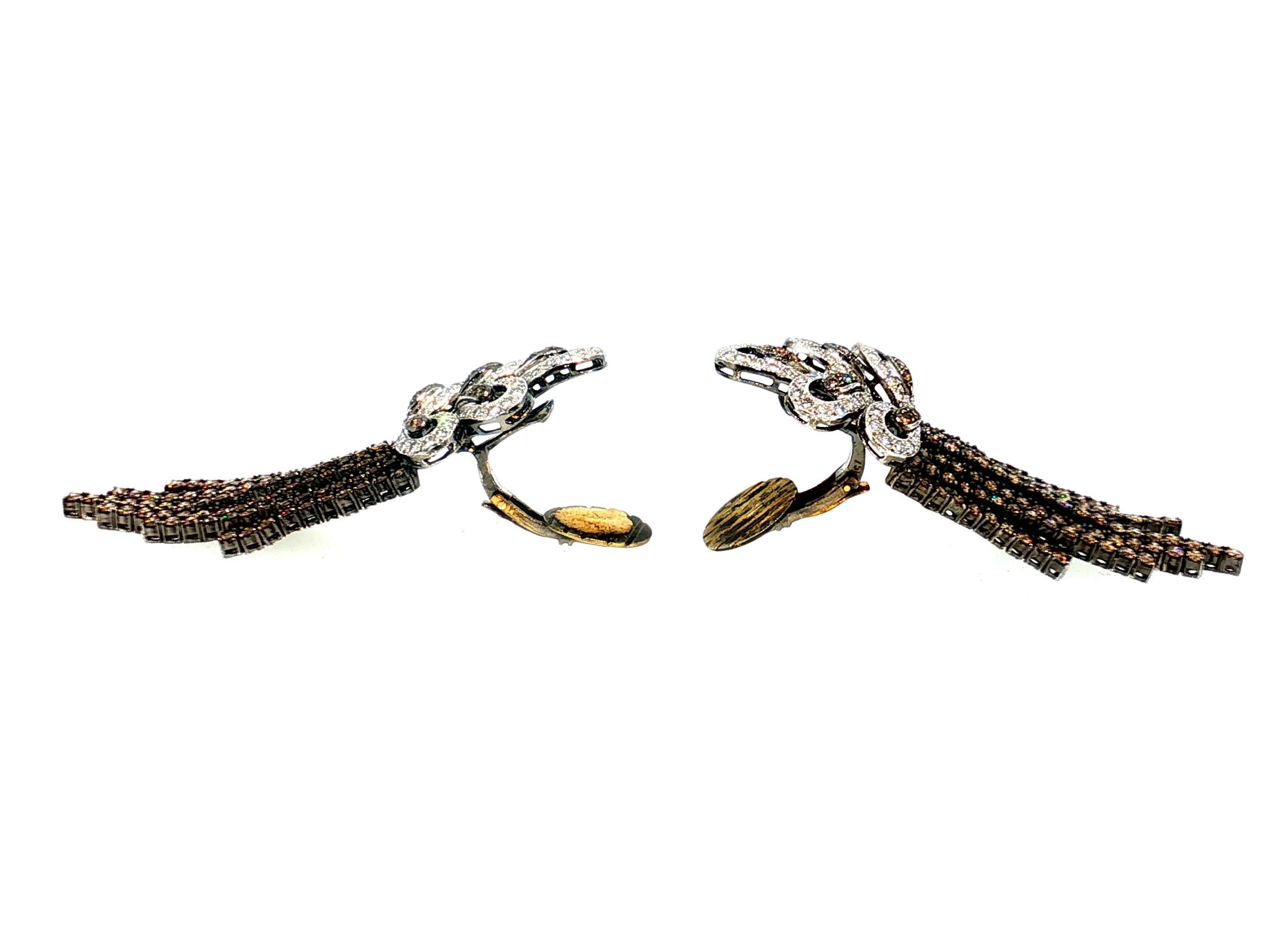 18K Two Tone Gold Chandelier Earrings with 25.3 Carat Round Diamonds