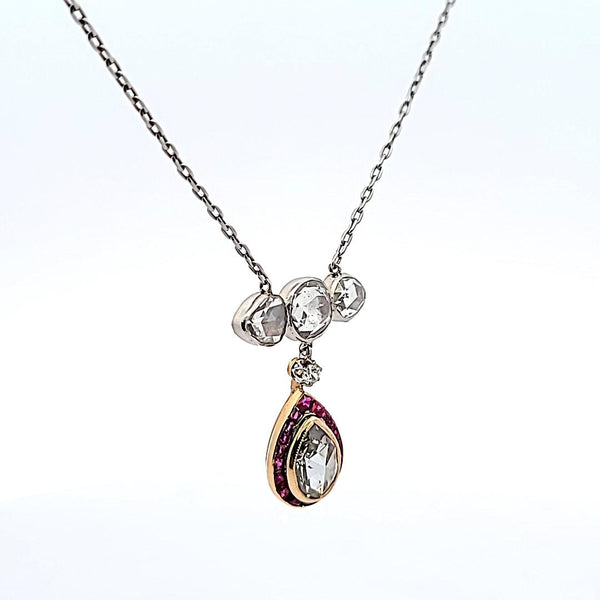 4.22 Carat Rose Cut Diamond 0.50 Carat Sapphire 18 Karat Gold Pendant Necklace
