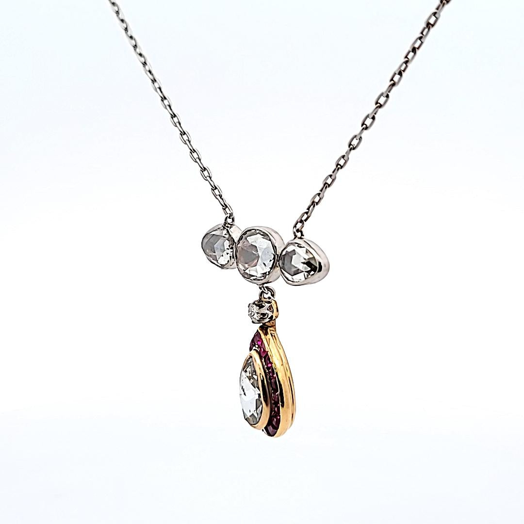 4.22 Carat Rose Cut Diamond 0.50 Carat Sapphire 18 Karat Gold Pendant Necklace