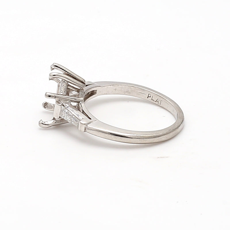 0.20 Carat Tapered Baguette Shape J VVS2 Diamond Platinum Semi Mount Ring