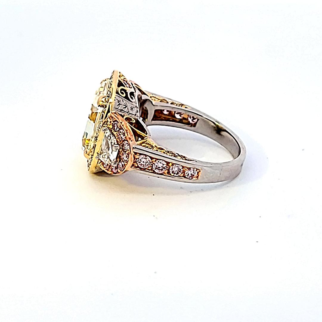 8.45 Carat Radiant Cut FY & Pink Diamond Engagement Ring in Platinum & 18K Gold