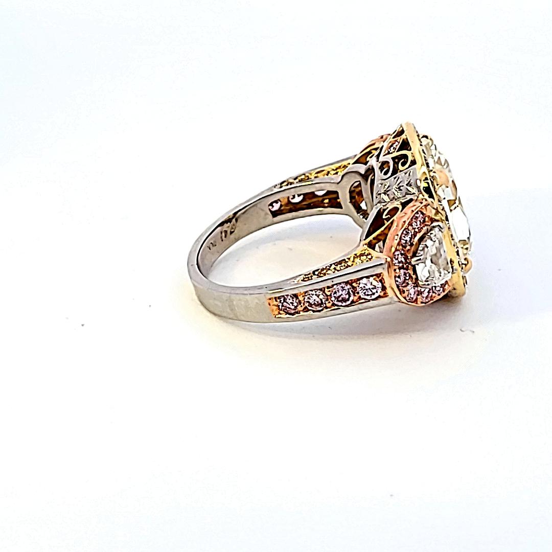 8.45 Carat Radiant Cut FY & Pink Diamond Engagement Ring in Platinum & 18K Gold