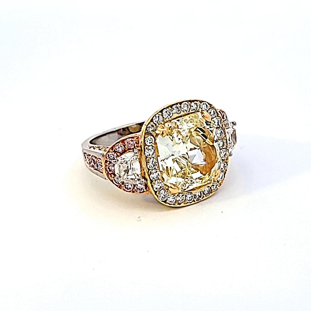 8.45 Carat Radiant Cut FY & Pink Diamond Engagement Ring in Platinum & 18K Gold