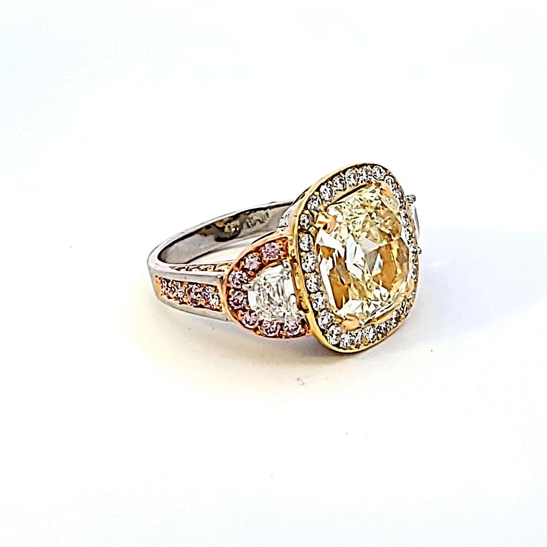 8.45 Carat Radiant Cut FY & Pink Diamond Engagement Ring in Platinum & 18K Gold