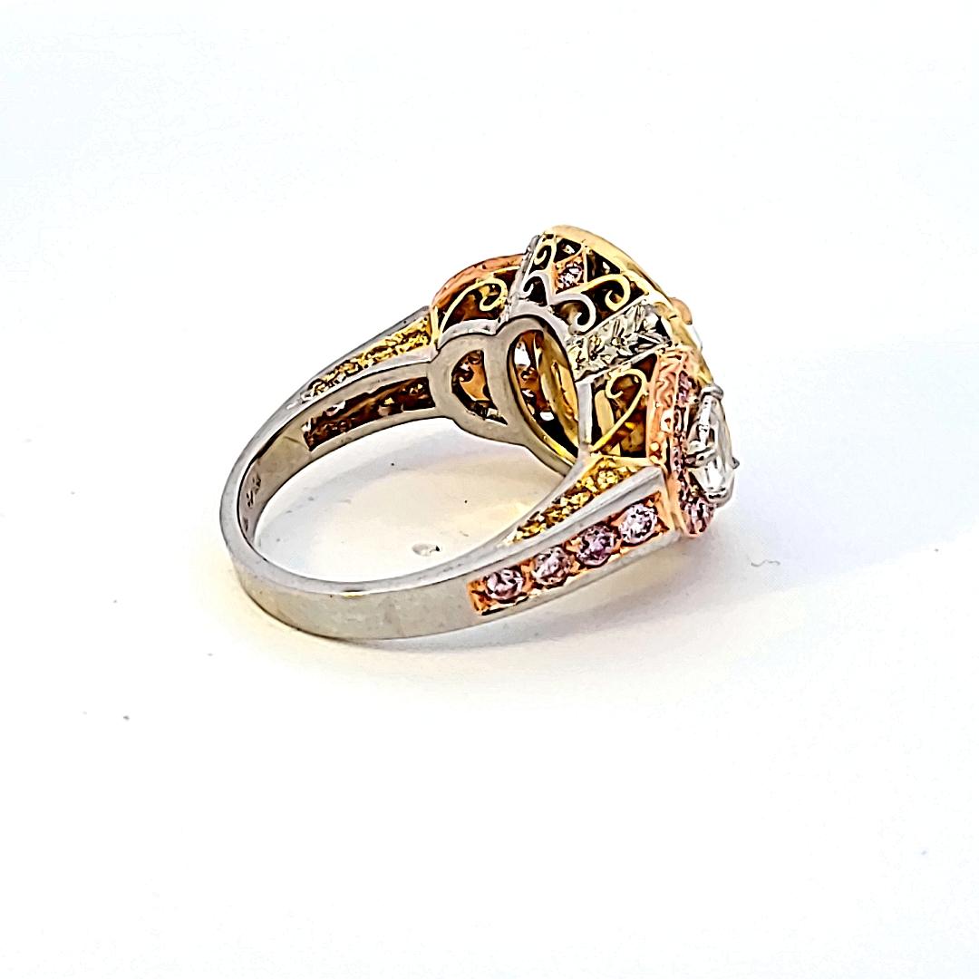 8.45 Carat Radiant Cut FY & Pink Diamond Engagement Ring in Platinum & 18K Gold