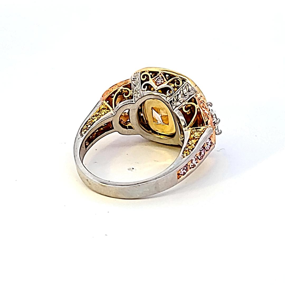 8.45 Carat Radiant Cut FY & Pink Diamond Engagement Ring in Platinum & 18K Gold