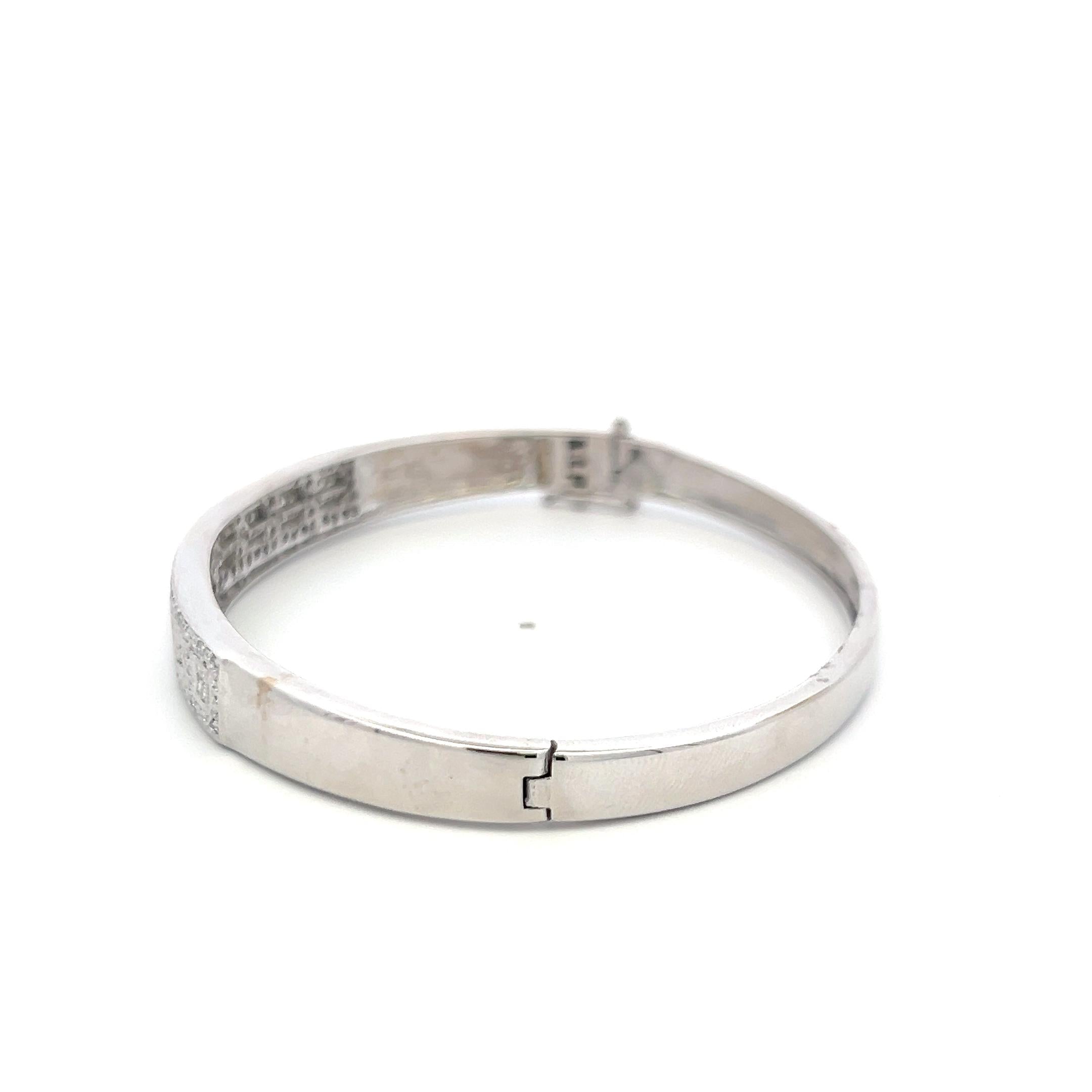 14K WG Bangle Bracelet with 1.42 Carat Round & Princess Cut Diamonds Size 6.75