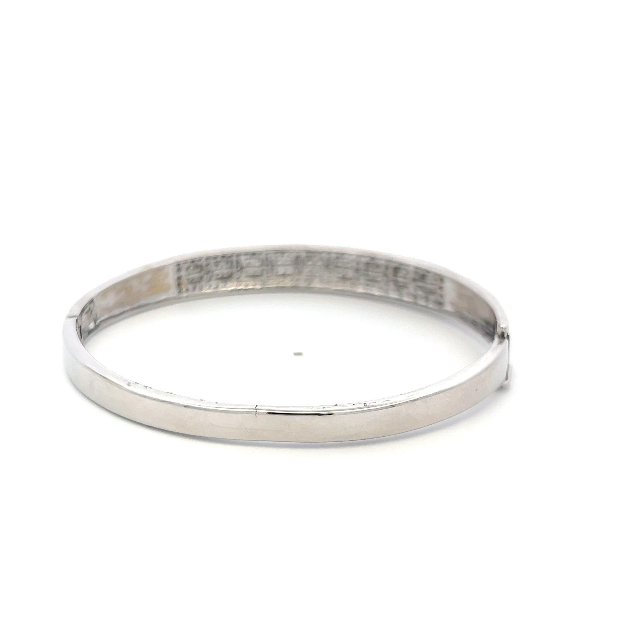 14K WG Bangle Bracelet with 1.42 Carat Round & Princess Cut Diamonds Size 6.75