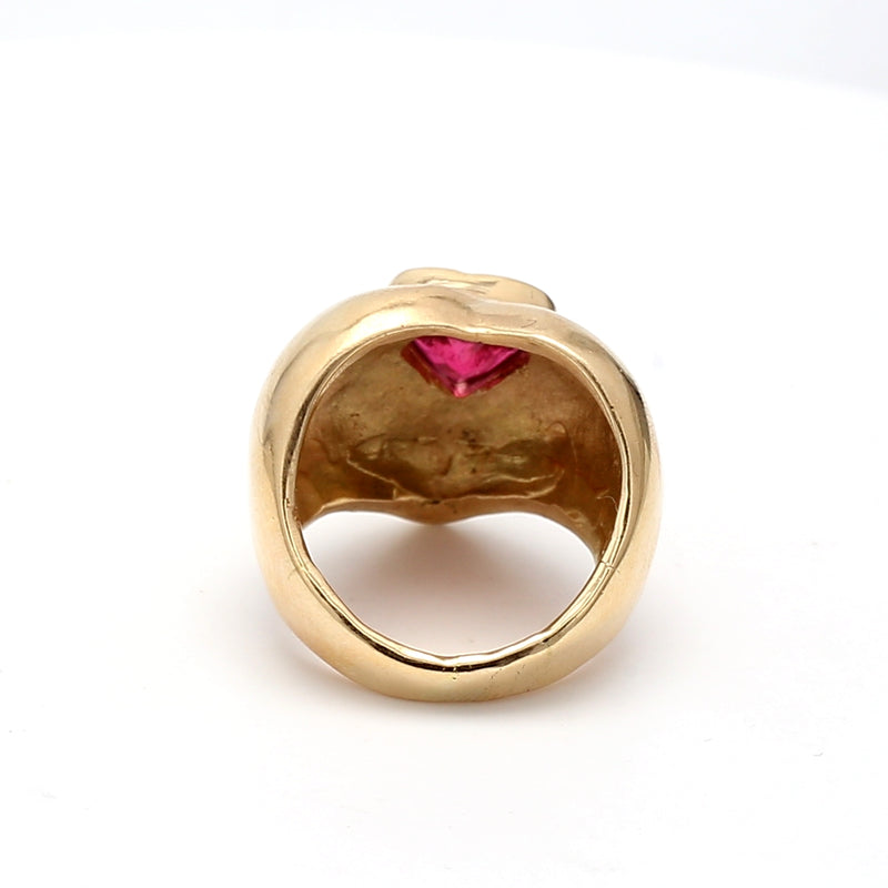 2.00 Carat Tourmaline Hear Shape 18 Karat Yellow Gold Gems Stone Ring