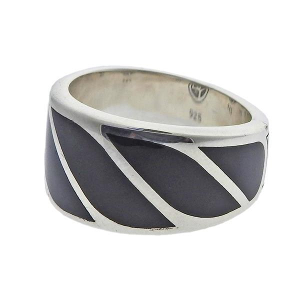 David Yurman Silver Bold Band Ring 17mm Size 8.25 Black Onyx