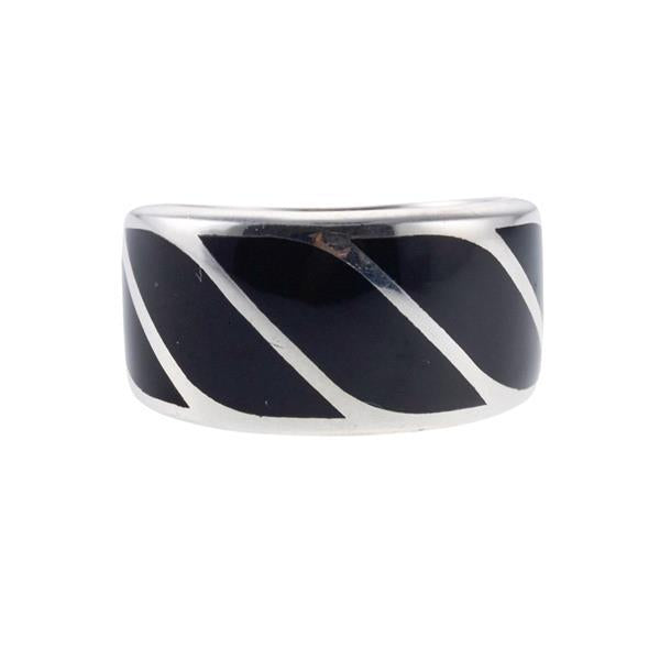 David Yurman Silver Bold Band Ring 17mm Size 8.25 Black Onyx