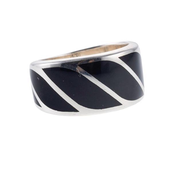 David Yurman Silver Bold Band Ring 17mm Size 8.25 Black Onyx