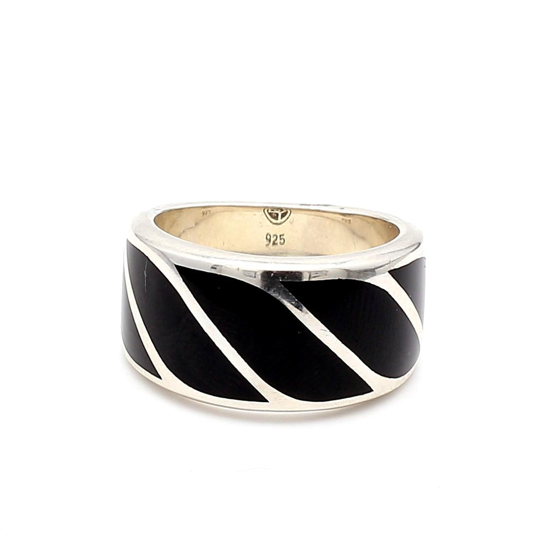David Yurman Silver Bold Band Ring 17mm Size 8.25 Black Onyx