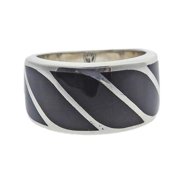 David Yurman Silver Bold Band Ring 17mm Size 8.25 Black Onyx