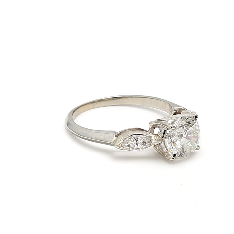 2.30 Carat Round Brilliant H I1 and Marquis Shape H SI1 Diamond Platinum Engagement Ring