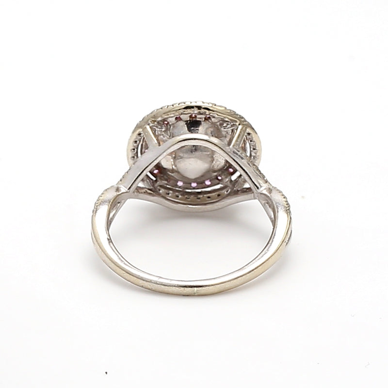 2.85 Carat Round Fancy Yellow-Faint Pink Diamond 14K White Gold Halo Ring