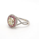 2.85 Carat Round Fancy Yellow-Faint Pink Diamond 14K White Gold Halo Ring