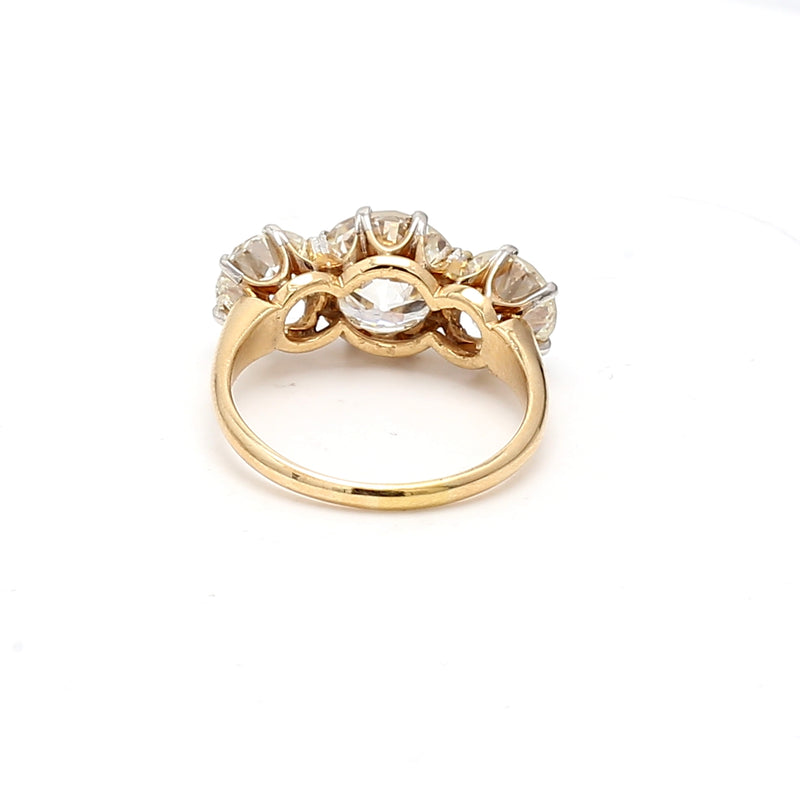 5.54 Carat Old European Cut Diamond 18K Yellow Gold Three-Stone Ring