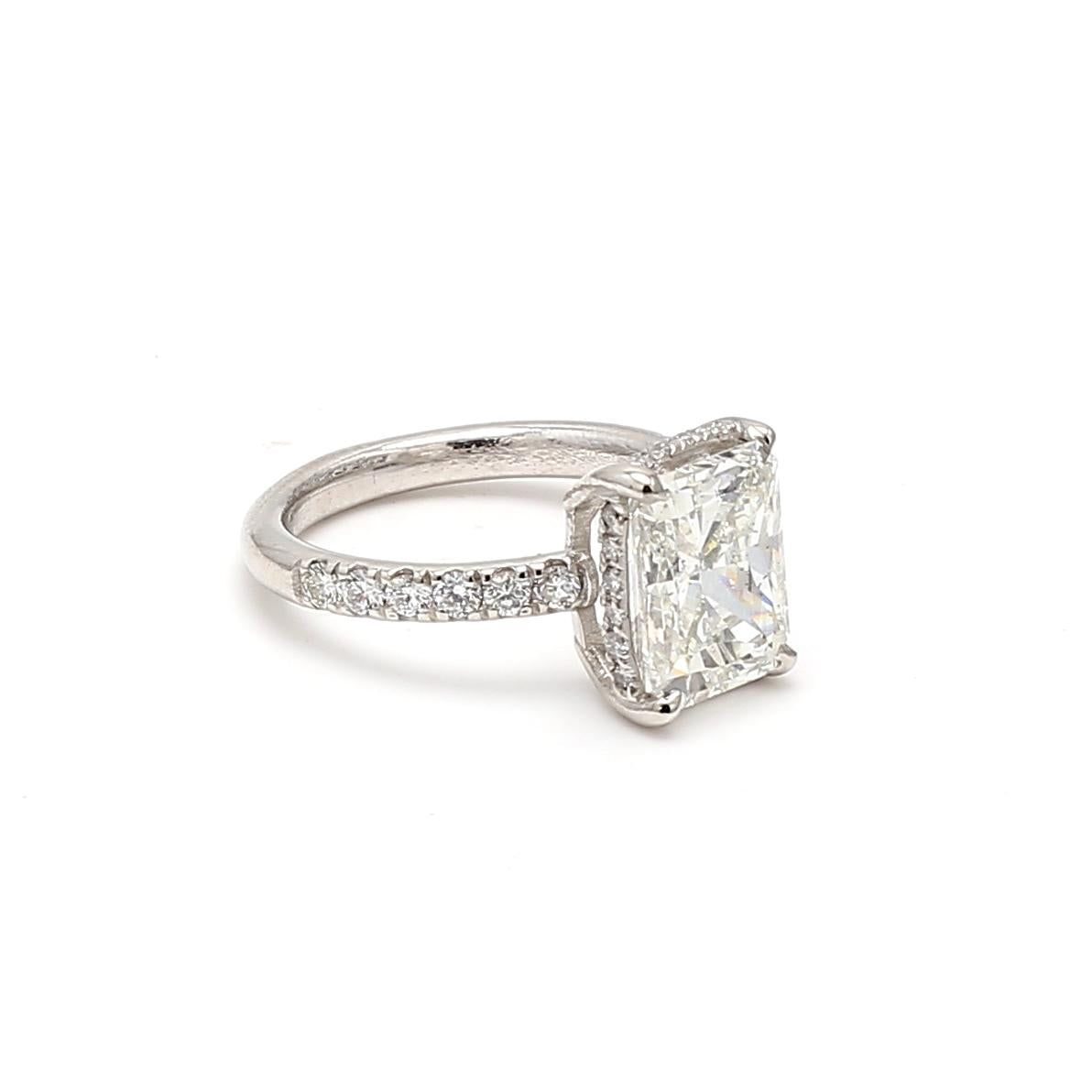 Platinum Engagement Ring 4.13ct Round & Radiant Cut Diamonds Size 5.25 H SI2 GIA