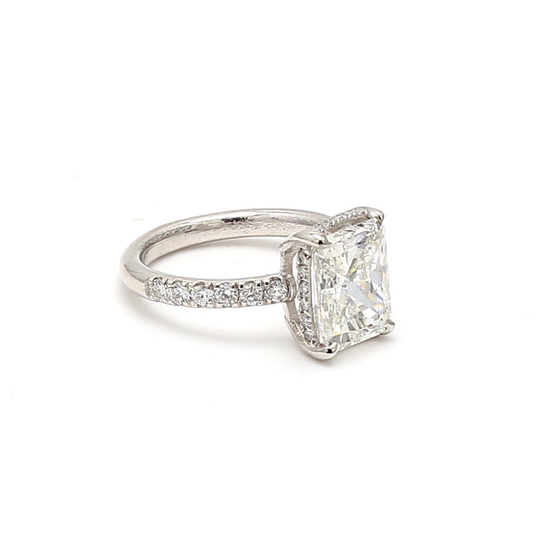 4.13 Carat Radiant Cut and Round Brilliant Diamond Platinum Engagement Ring