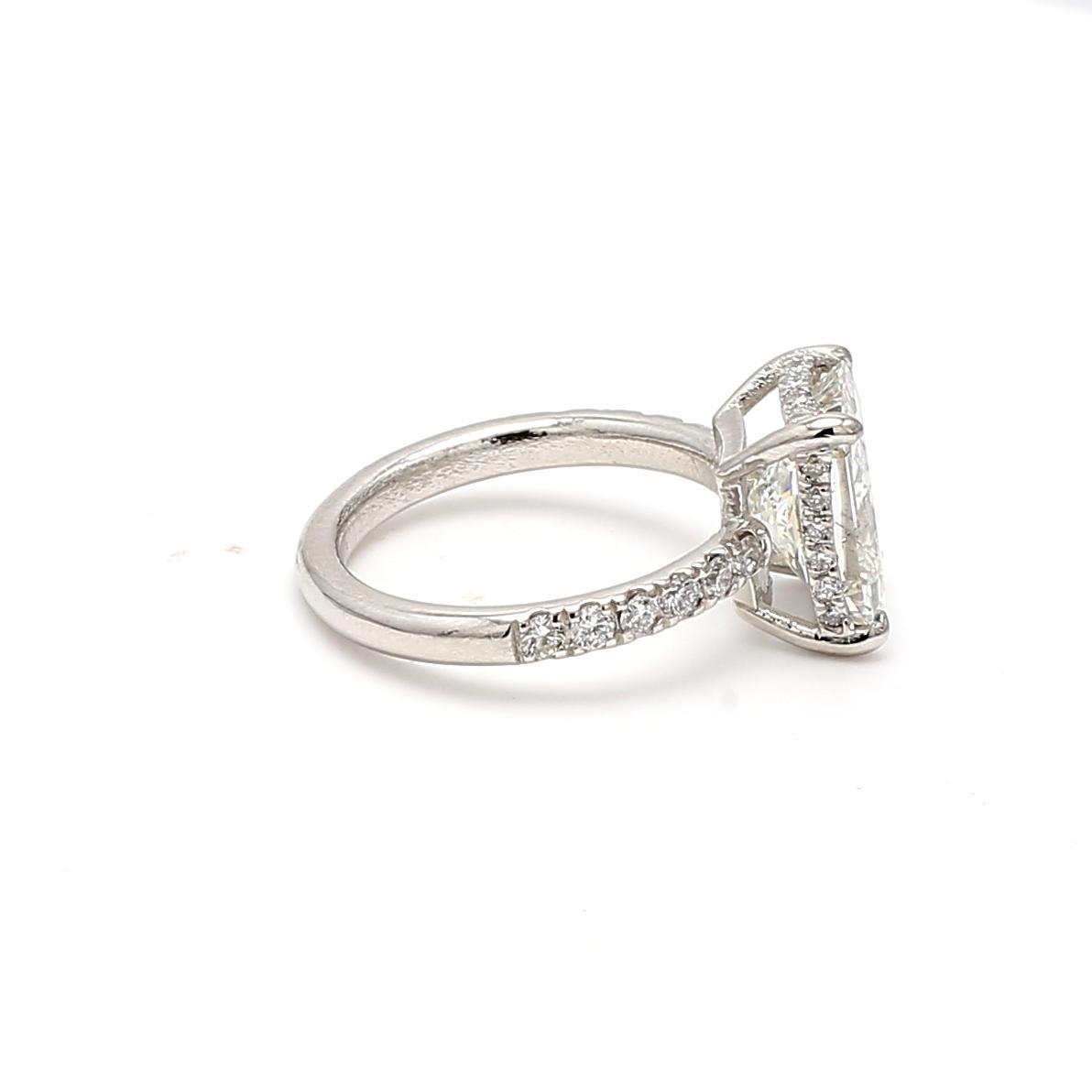 Platinum Engagement Ring 4.13ct Round & Radiant Cut Diamonds Size 5.25 H SI2 GIA