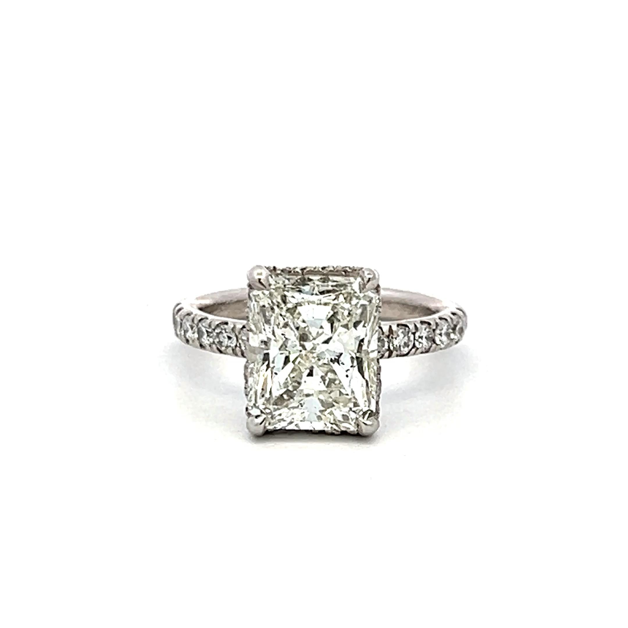 Platinum Engagement Ring 4.13ct Round & Radiant Cut Diamonds Size 5.25 H SI2 GIA
