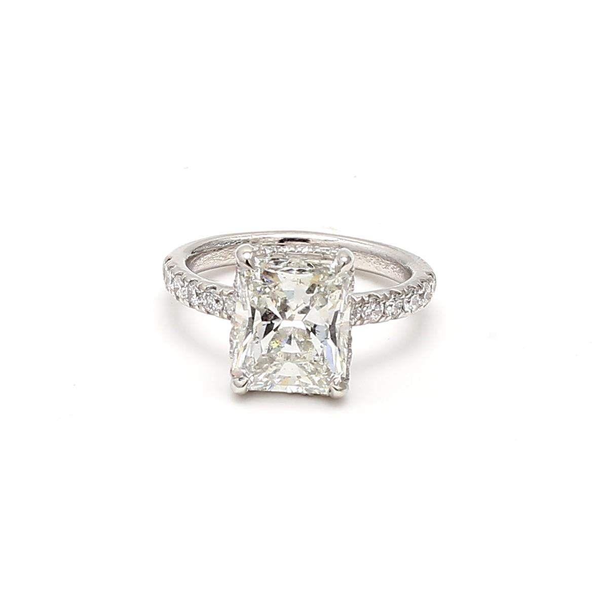 Platinum Engagement Ring 4.13ct Round & Radiant Cut Diamonds Size 5.25 H SI2 GIA