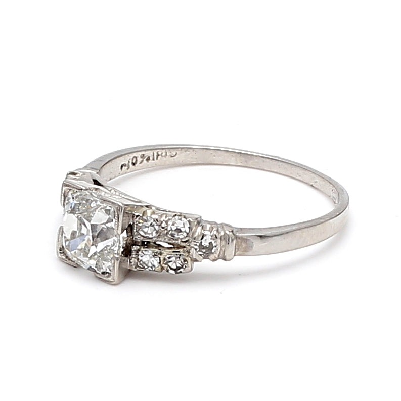 1.34 Carat Cushion Brilliant and Round Diamond Platinum Engagement Ring