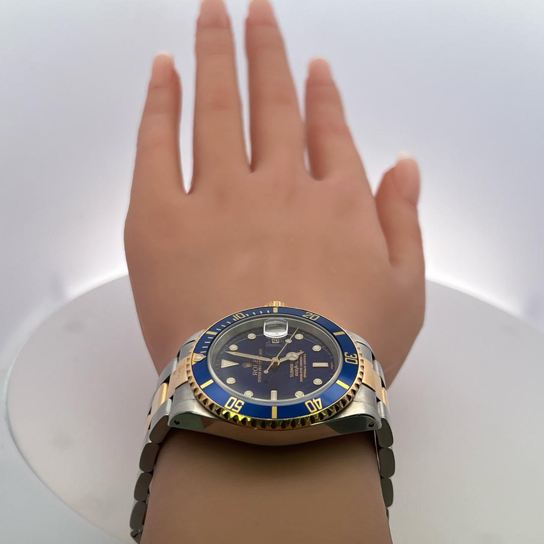 Rolex Submariner 18K Gold Steel Blue Dial Reference 16613 Box and Paper