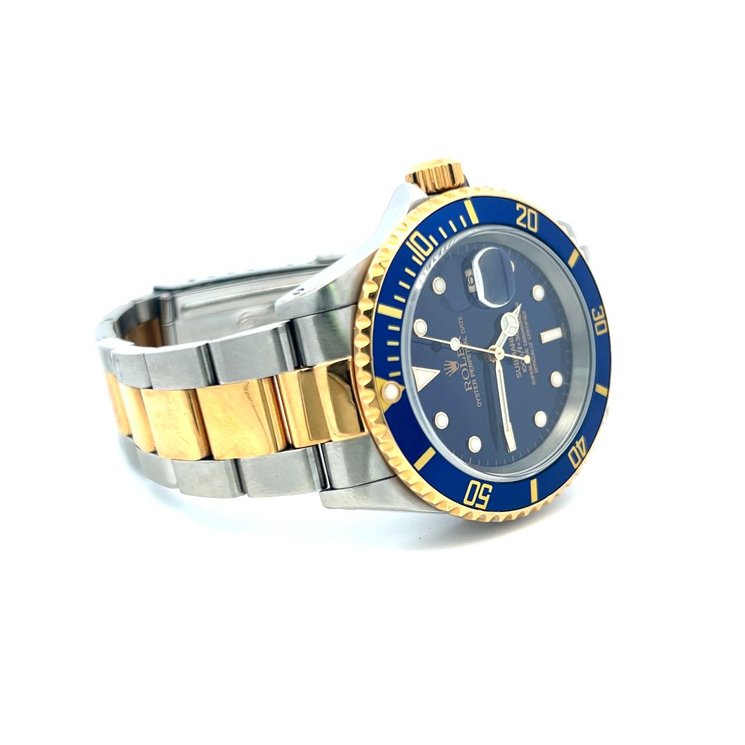 Rolex Submariner 18K Gold Steel Blue Dial Reference 16613 Box and Paper