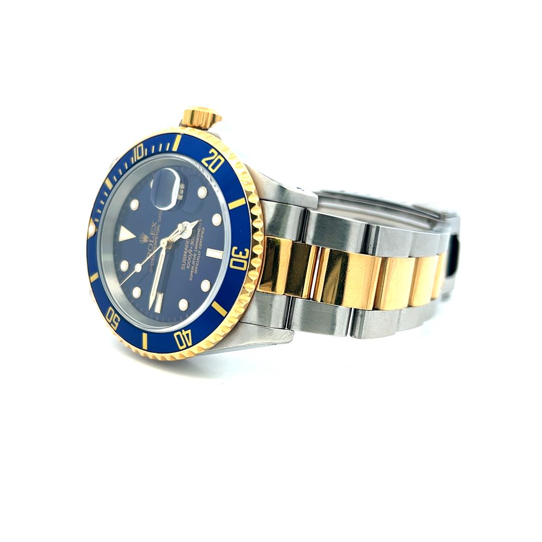 Rolex Submariner 18K Gold Steel Blue Dial Reference 16613 Box and Paper
