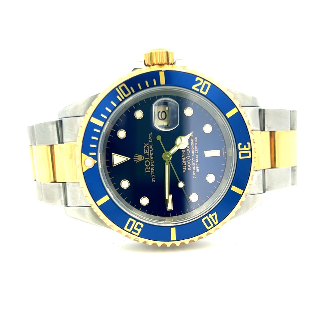 Rolex Submariner 18K Gold Steel Blue Dial Reference 16613 Box and Paper