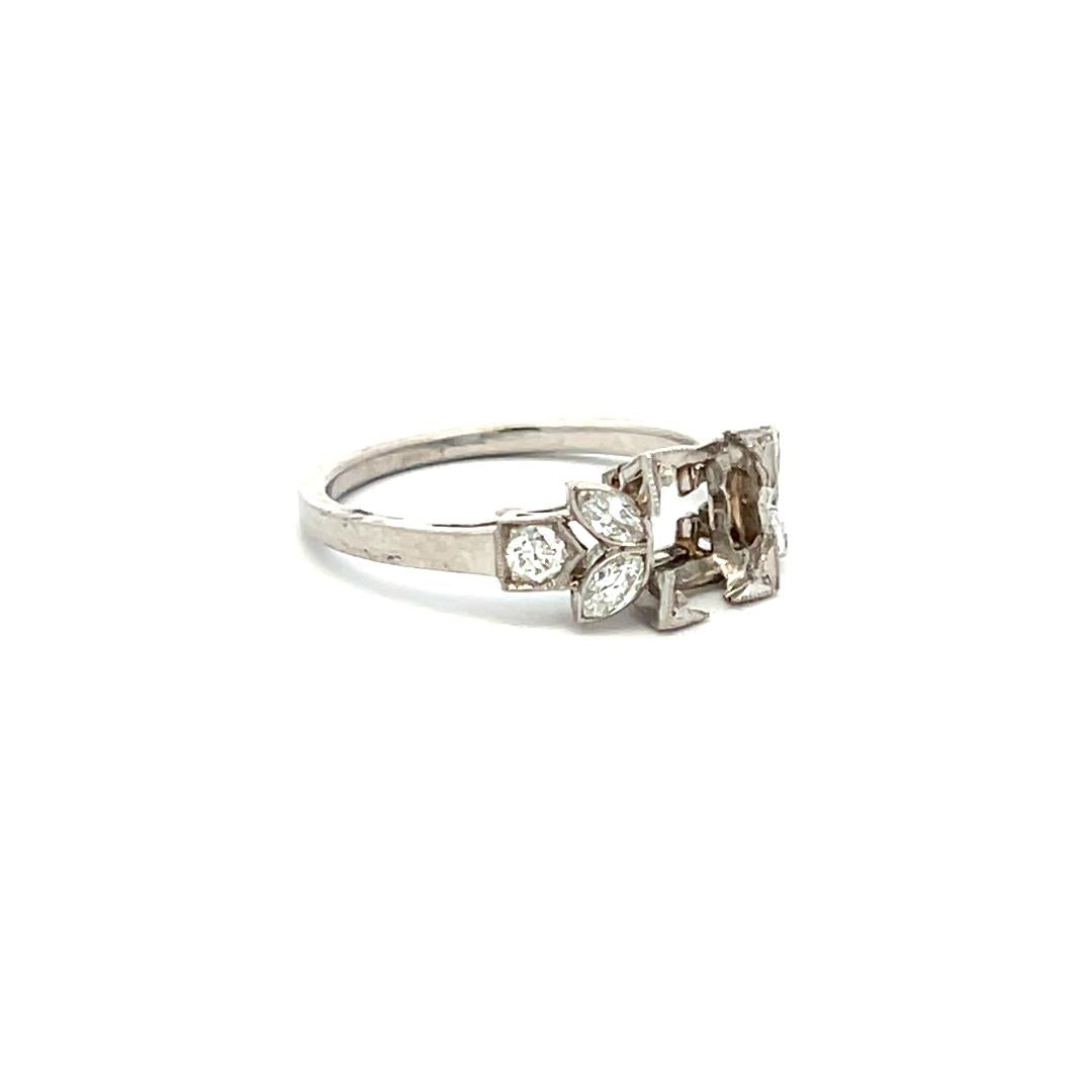 0.30 Carat Marquis Shape Old European Cut Diamond Platinum Semi Mount Ring