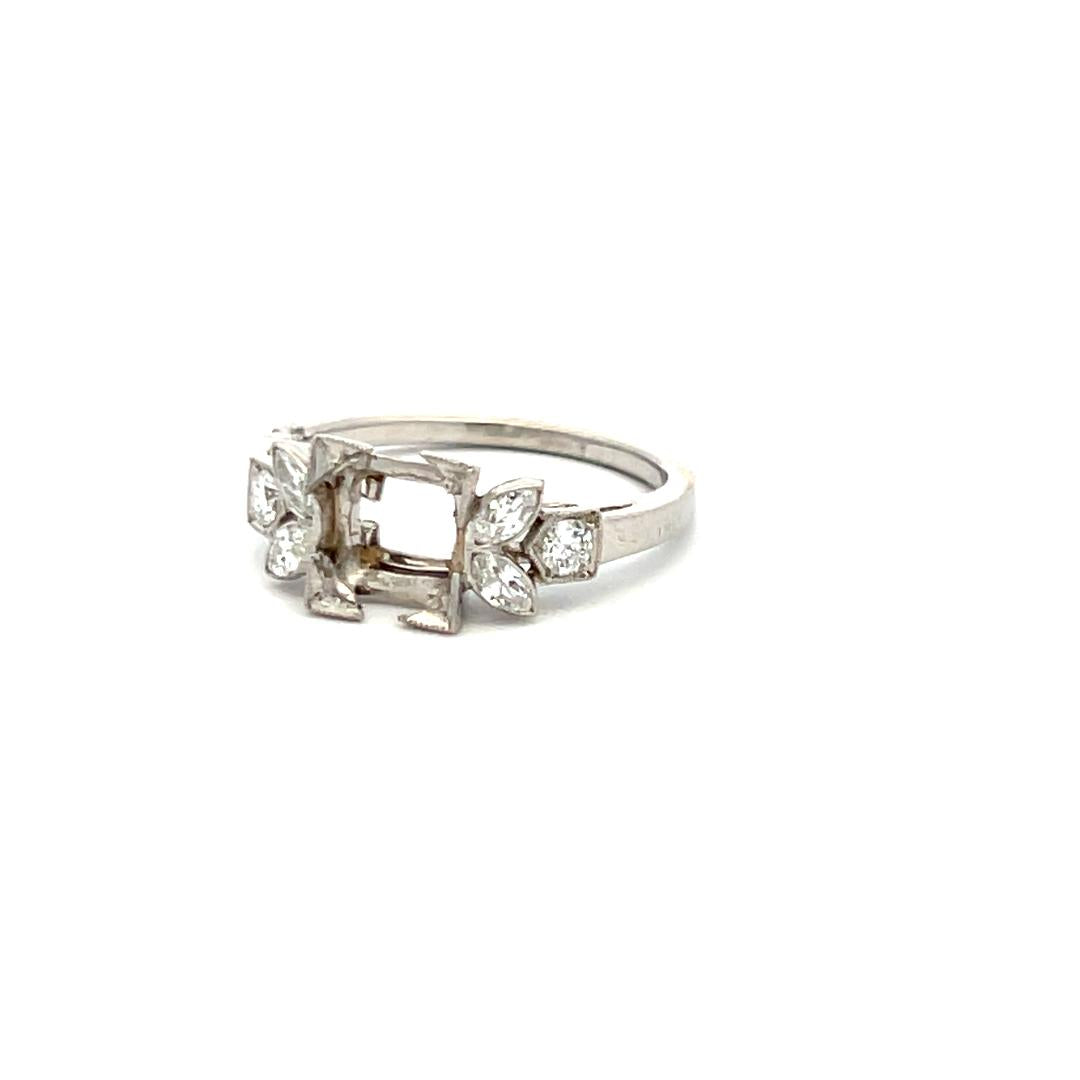 0.30 Carat Marquis Shape Old European Cut Diamond Platinum Semi Mount Ring
