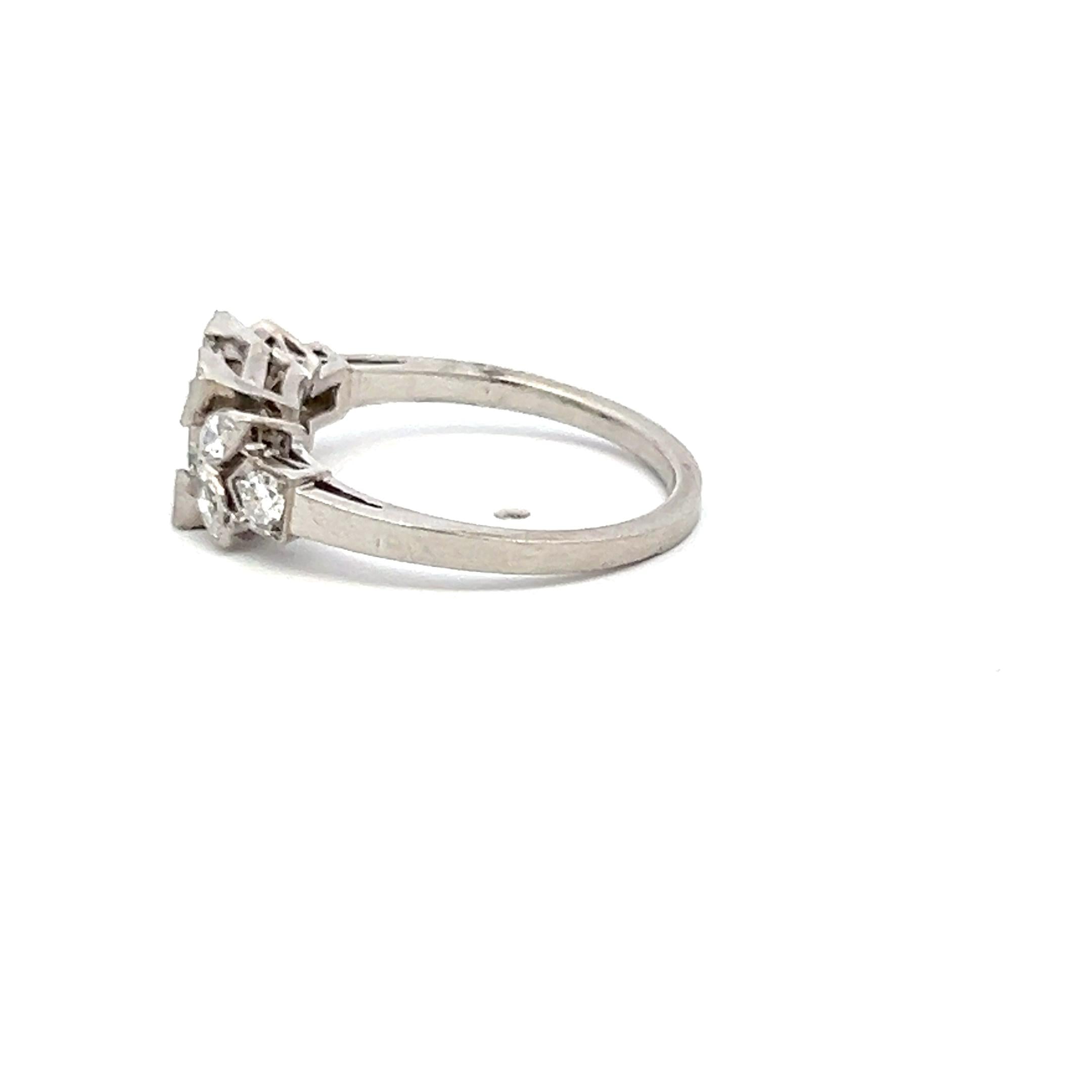Platinum Art Deco Ring with 1.46 Ct Round Marquis & Circular Diamonds I-SI2 GIA