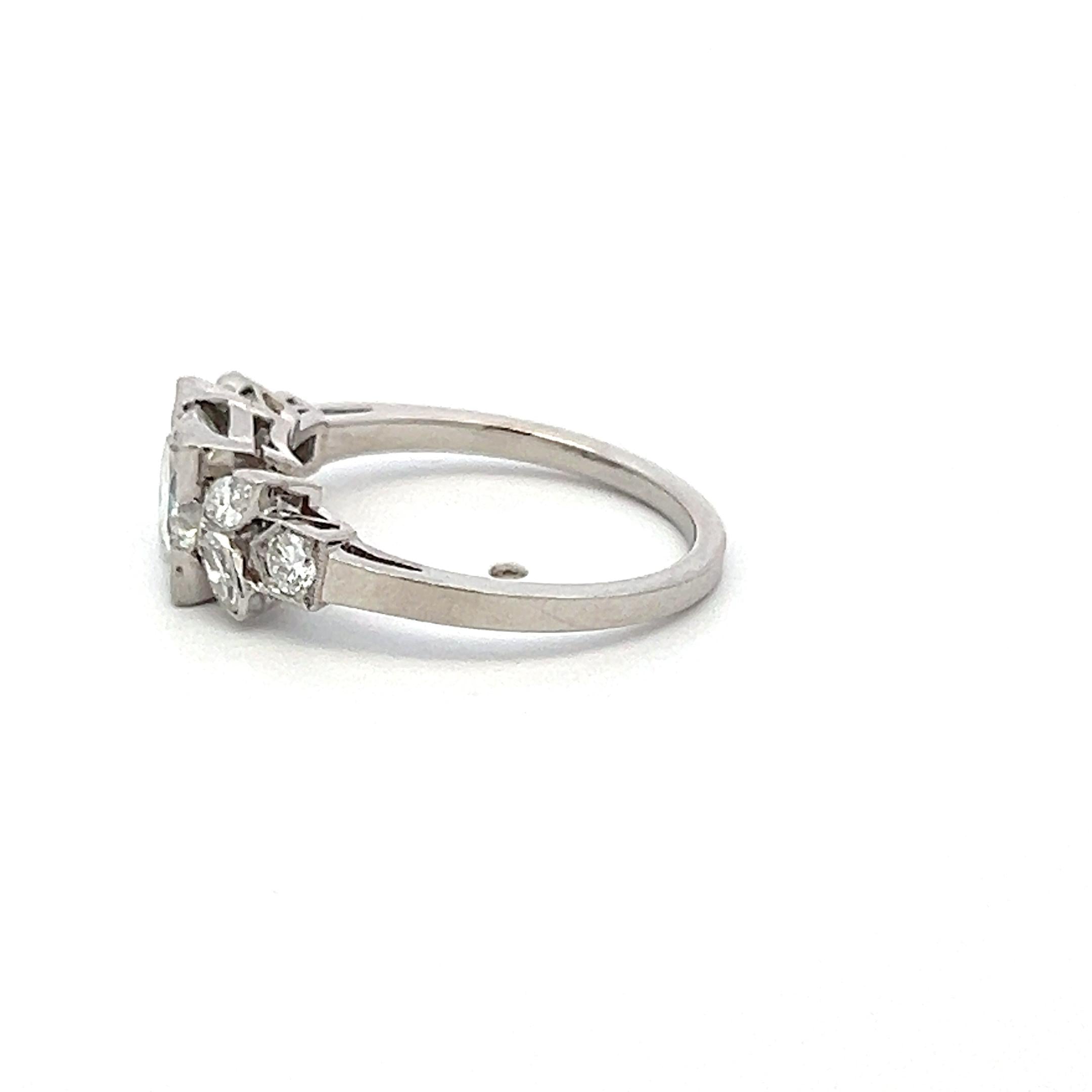 Platinum Art Deco Ring with 1.46 Ct Round Marquis & Circular Diamonds I-SI2 GIA