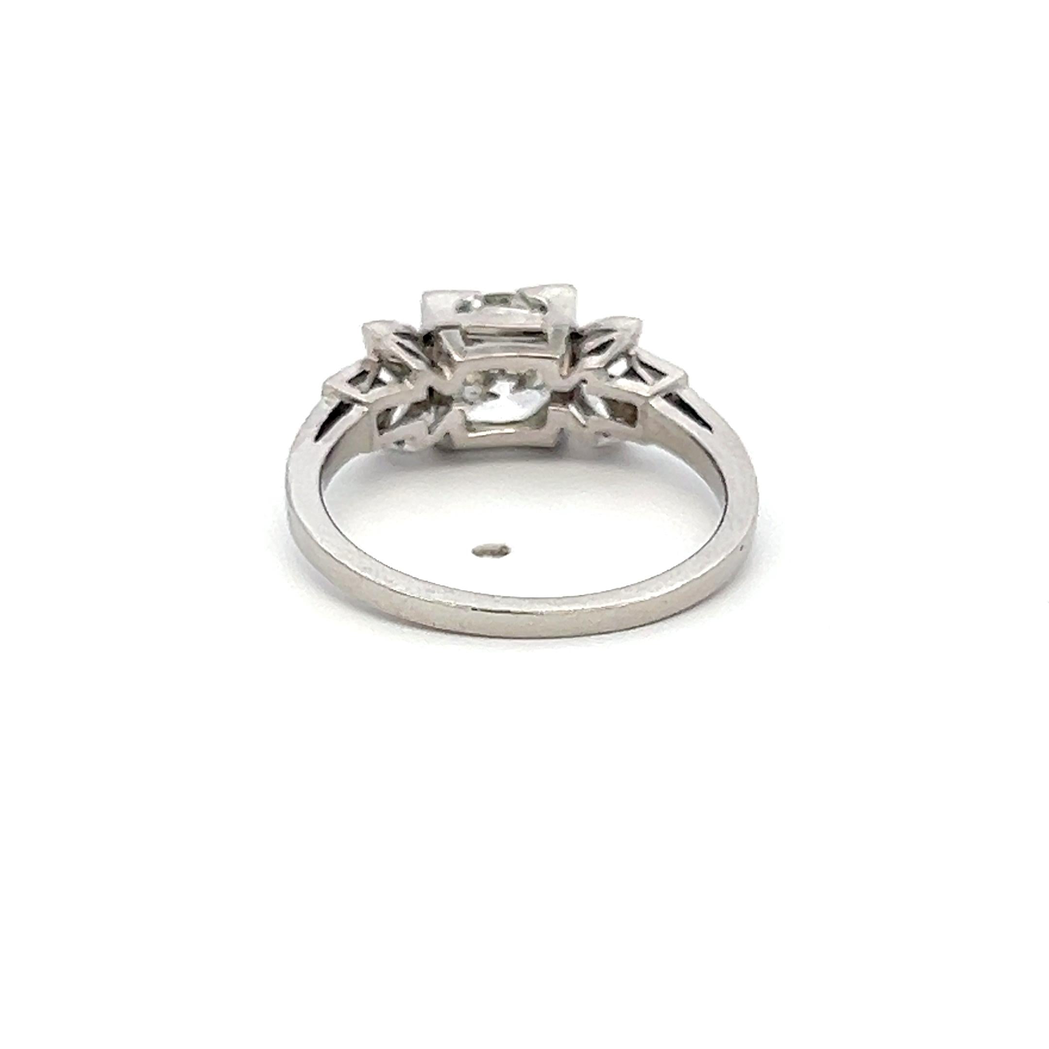 Platinum Art Deco Ring with 1.46 Ct Round Marquis & Circular Diamonds I-SI2 GIA