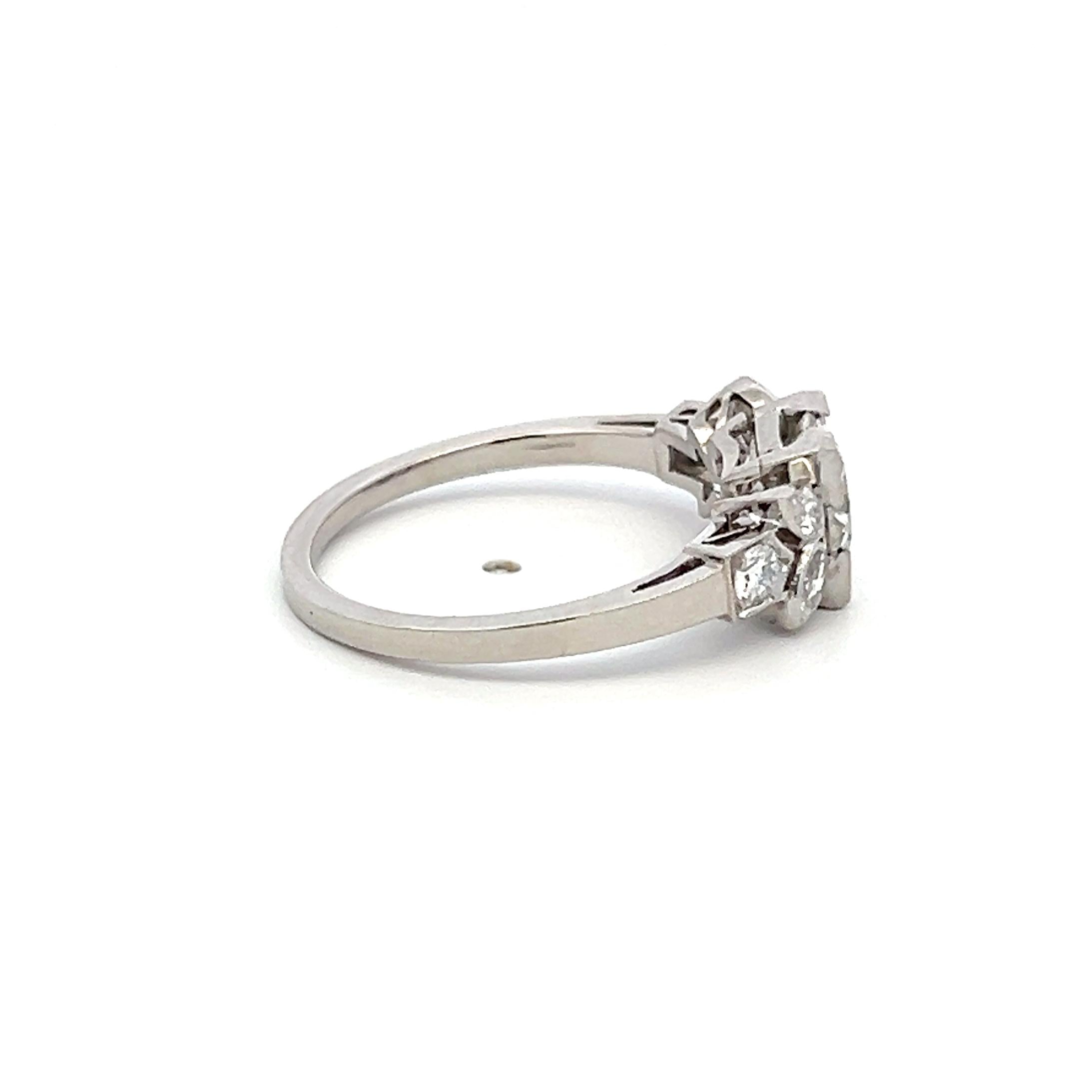 Platinum Art Deco Ring with 1.46 Ct Round Marquis & Circular Diamonds I-SI2 GIA