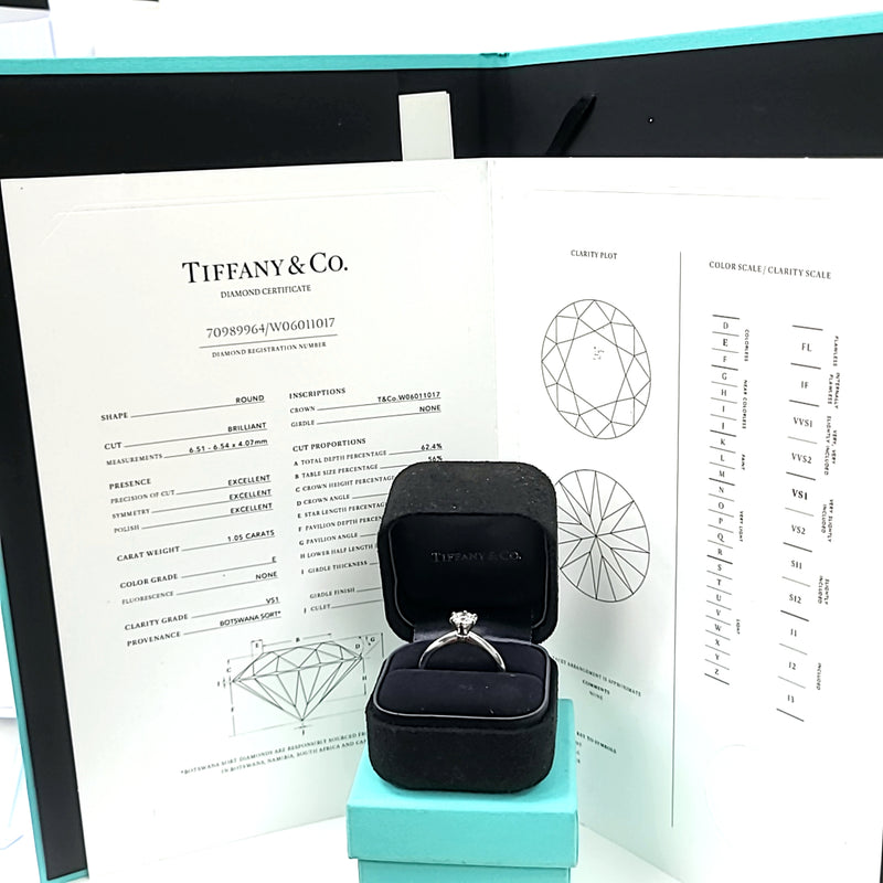 Tiffany & Co 1.05 Carat Round Brilliant E VS1 Diamond Platinum Engagement Ring