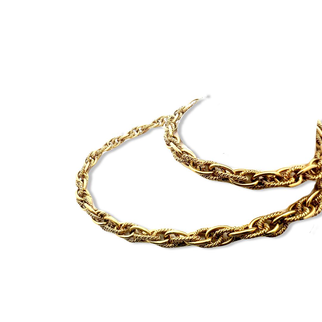 Vintage 18 Karat Yellow Gold Oval Chain Rope-Textured Necklace 190 Grams