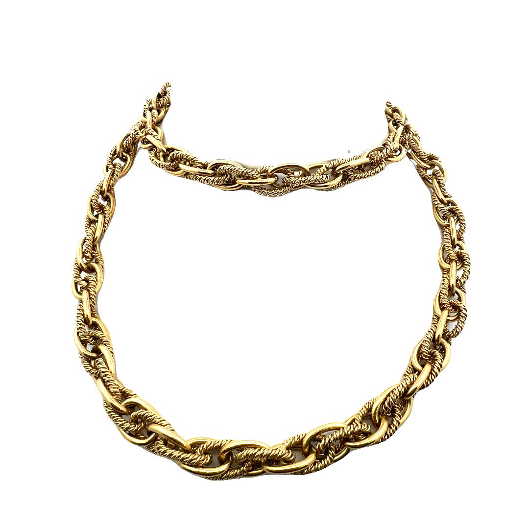 Vintage 18 Karat Yellow Gold Oval Chain Rope-Textured Necklace 190 Grams