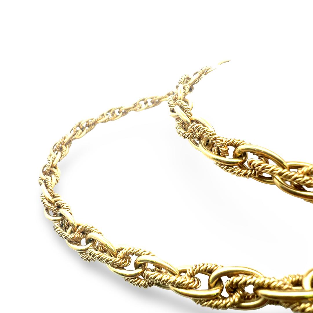 Vintage 18 Karat Yellow Gold Oval Chain Rope-Textured Necklace 190 Grams