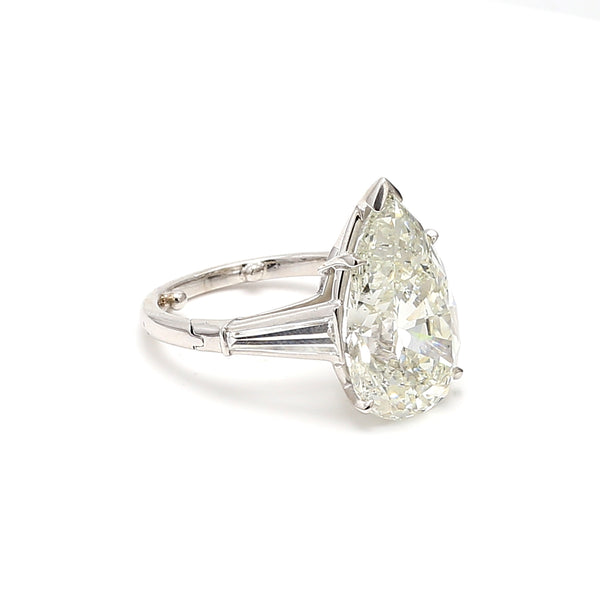 9.82 Carat Pear Shape and Tapered Baguette Diamond White Platinum Engagement Ring
