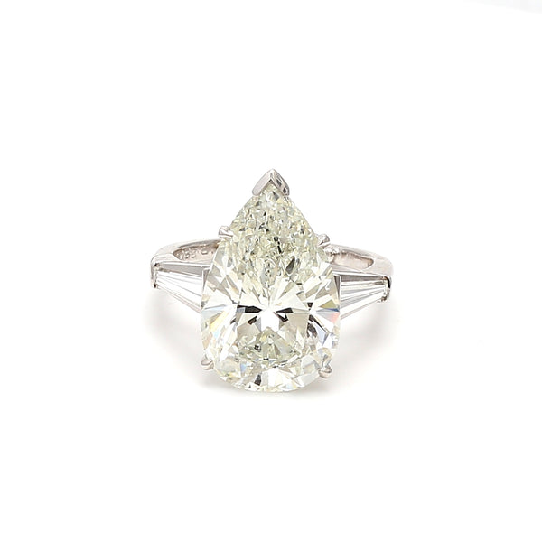 9.82 Carat Pear Shape and Tapered Baguette Diamond White Platinum Engagement Ring