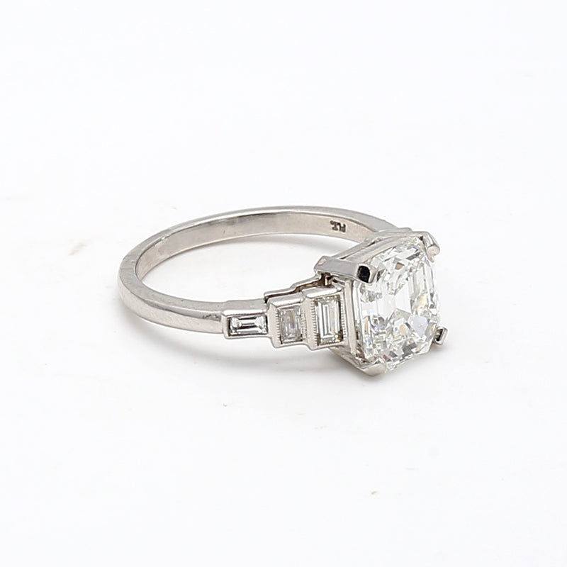 2.54 Carat Asscher Cut F VS1 and Baguette Shape F VS1 Diamond Platinum Wedding Ring