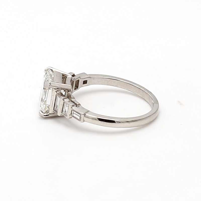 2.54 Carat Asscher Cut F VS1 and Baguette Shape F VS1 Diamond Platinum Wedding Ring